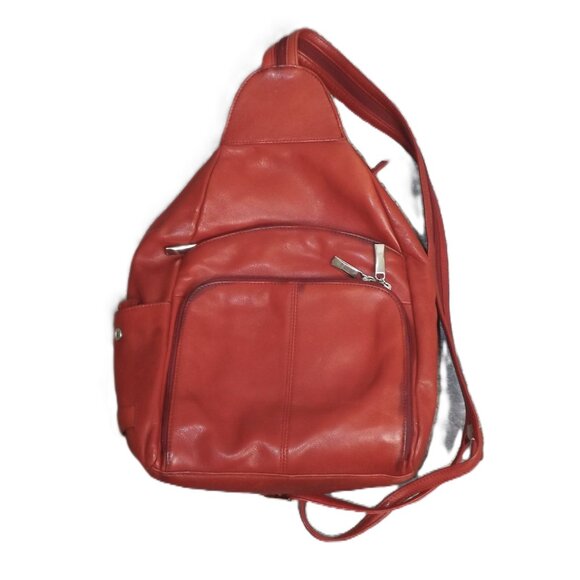 Franklin Covey Backpack Convertible Sling Purse Red Full Grain Leather - Picture 1 of 11